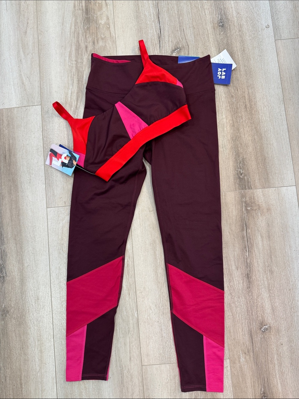 JoyLab Maroon and Pink Colorblock Leggings NWT